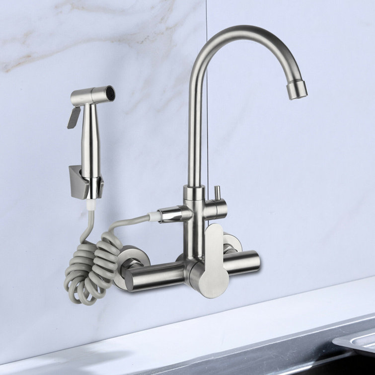 CNCEST 360° Swivel Wall Mount Kitchen Faucet Modern Stainless Steel 2